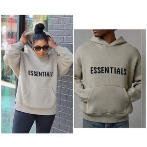 NWT Essentials Taupe knitted Hoodie Sweater - Unisex - Large